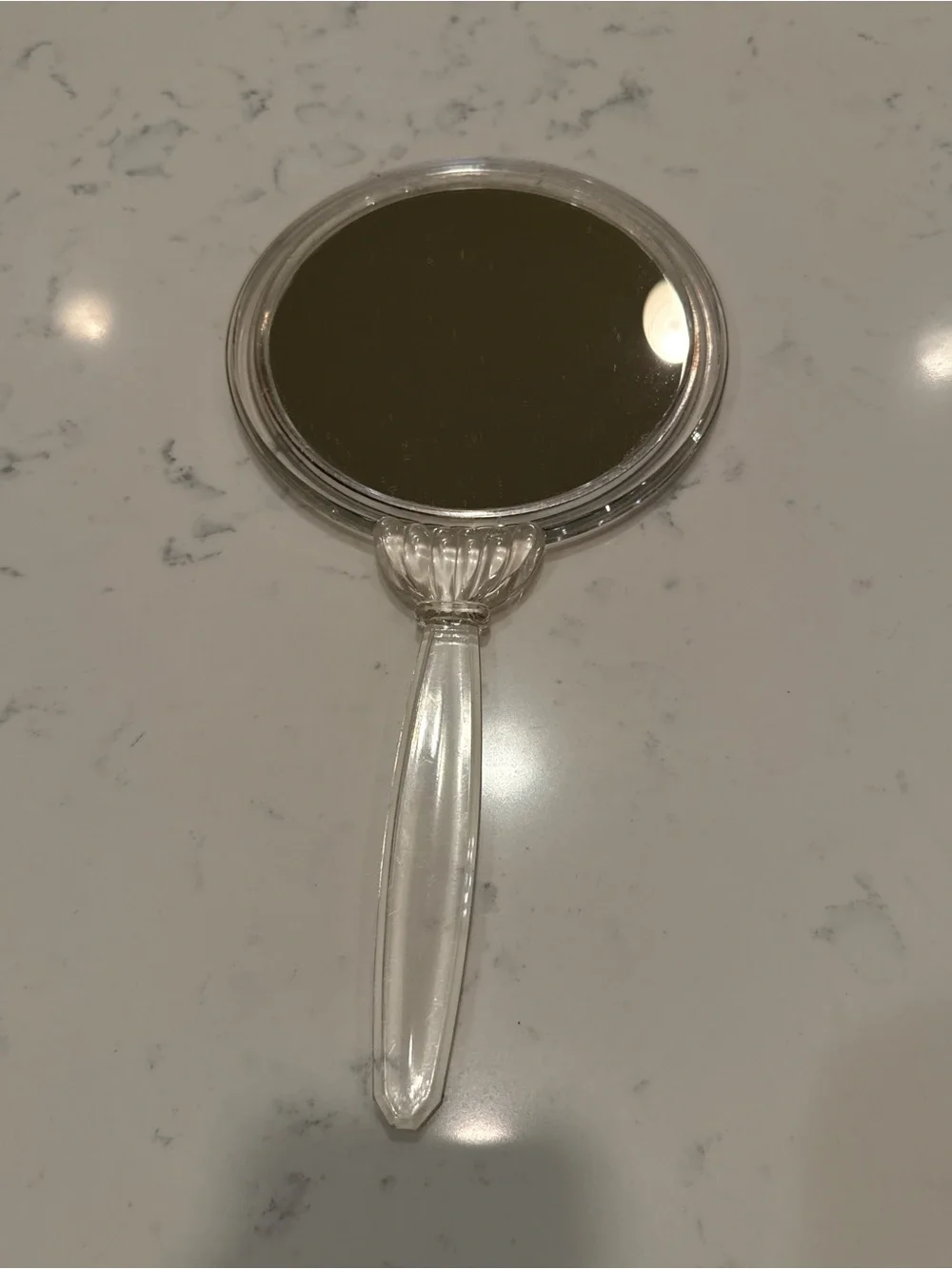 Vintage Art Deco Lucite Hand Mirror Clear Acrylic Vanity Mirror